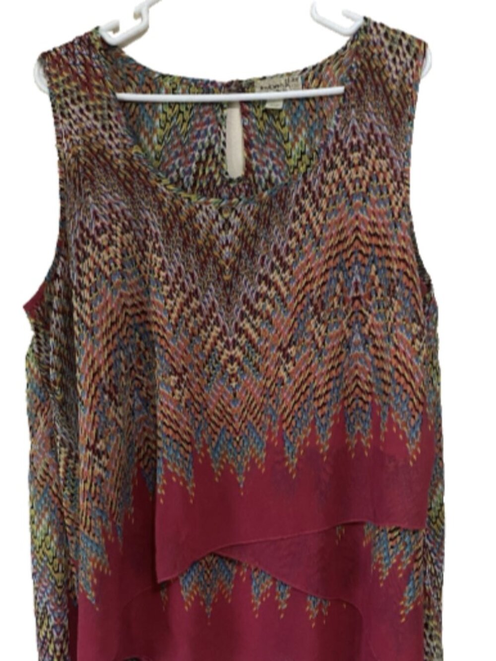 One World 2X Women's Plus Size Boho Abstract Bright Sheer Top Blouse